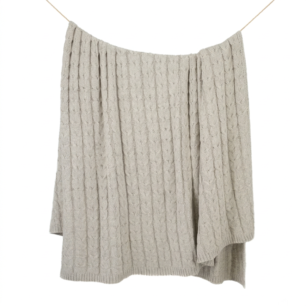 Hand-Finished Undyed Baby Alpaca & Peruvian Pima Cotton Cable Knit Throw Blanket | Silver Gray | Muru Collection