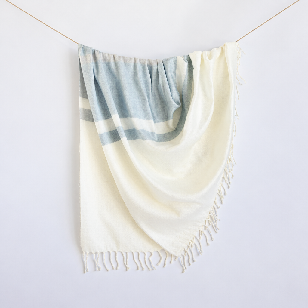 Handwoven Alpaca Throw Blanket | Glacier Gray & White | Kallpa Collection