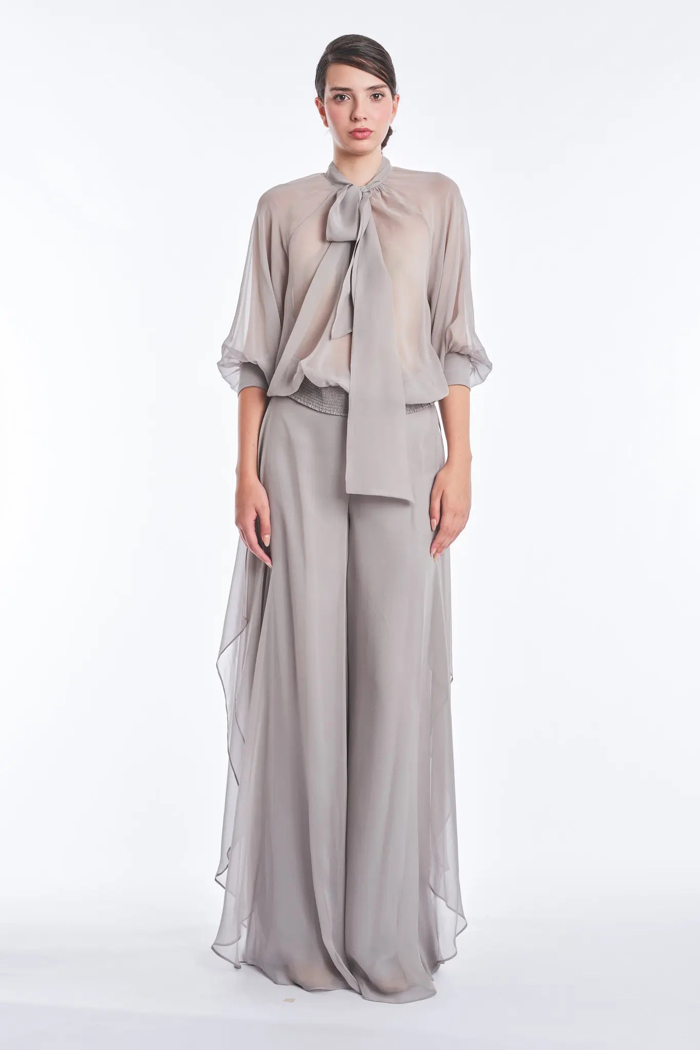 Tiziana Silk Tie-Neck Blouse | Silver