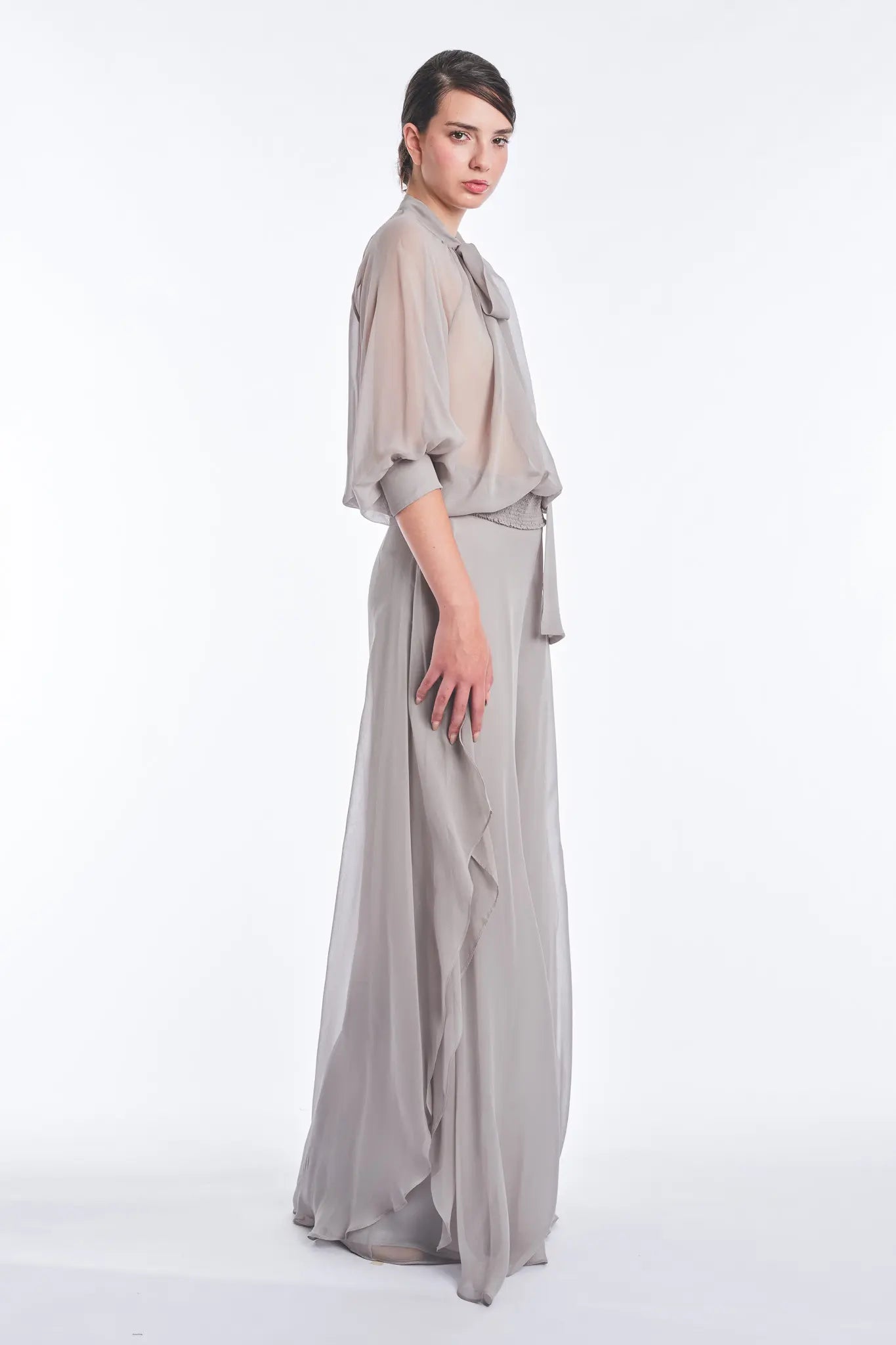Tiziana Silk Tie-Neck Blouse | Silver