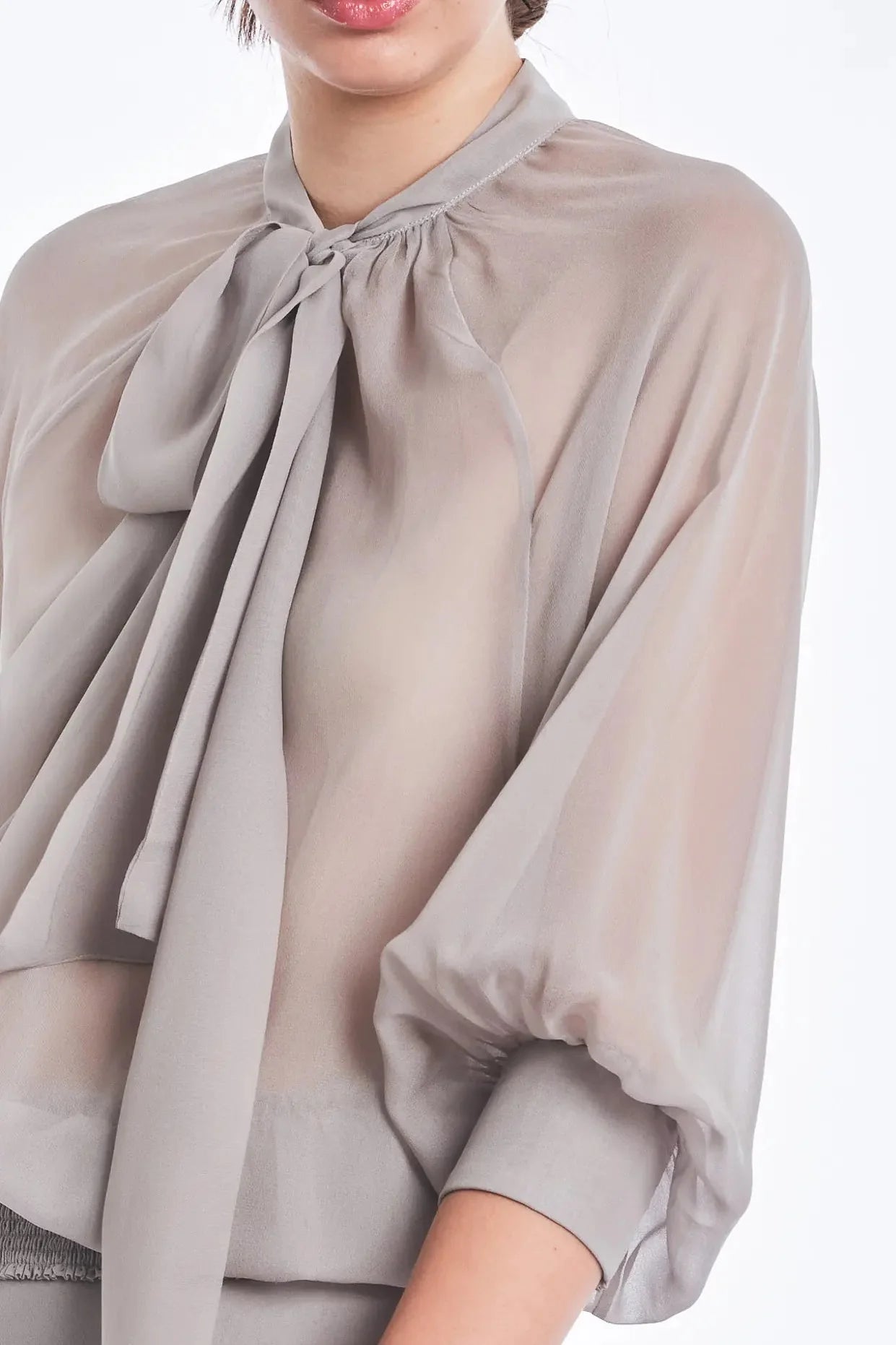 Tiziana Silk Tie-Neck Blouse | Silver
