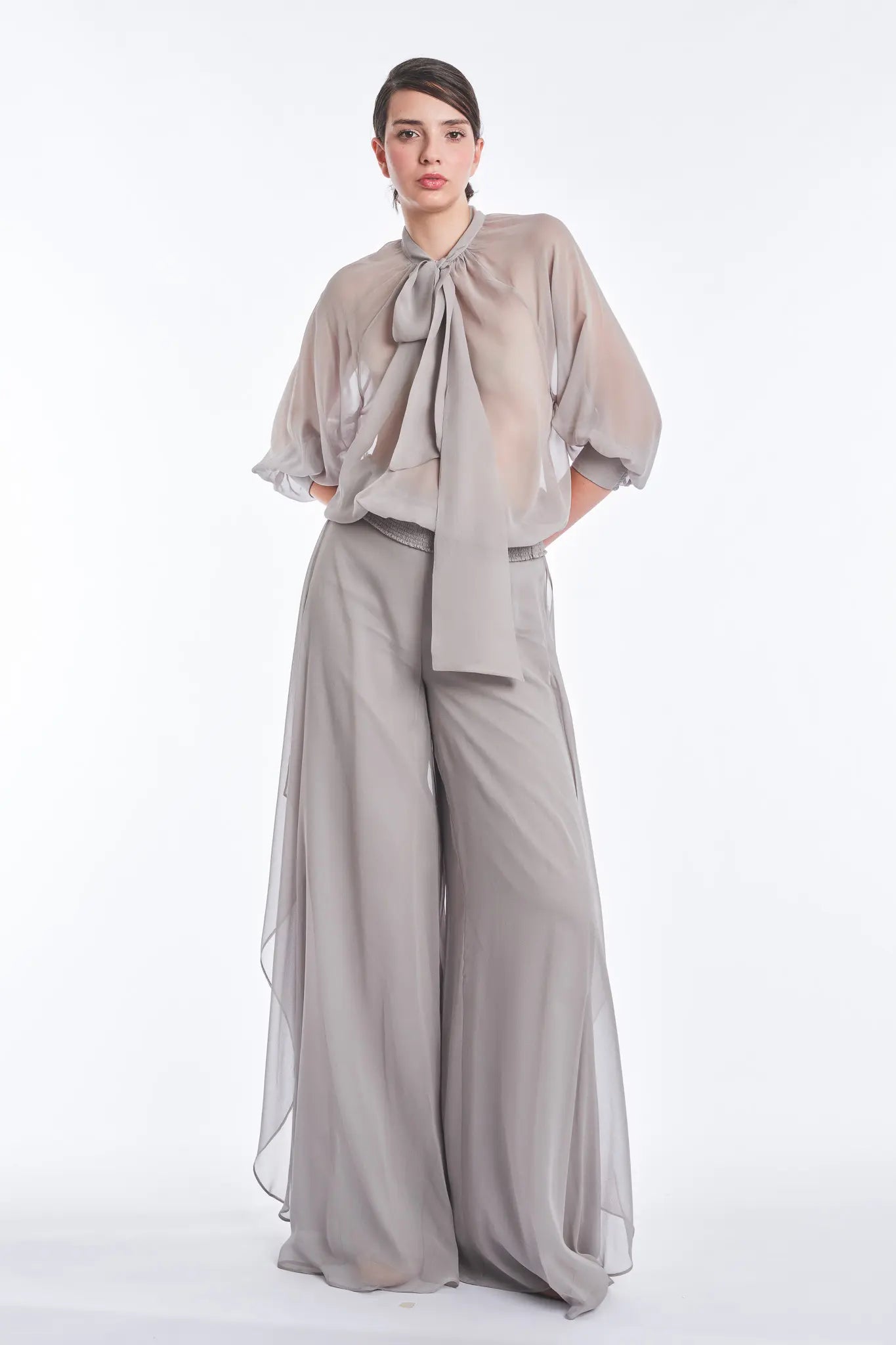 Tiziana Silk Tie-Neck Blouse | Silver
