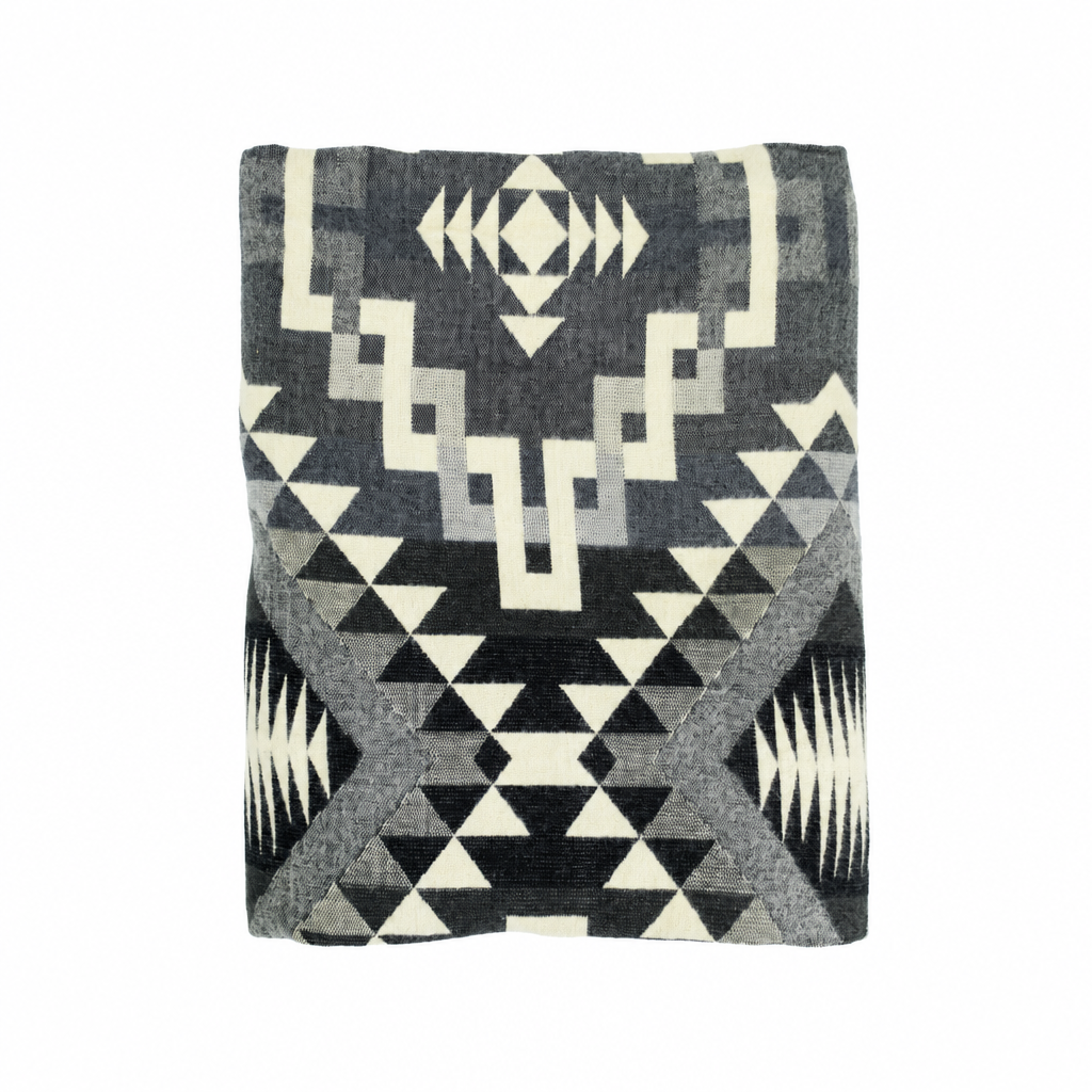 Reversible Handwoven Alpaca Throw Blanket | Interlocking Lines Gray, Black & Cream | Yachana Collection