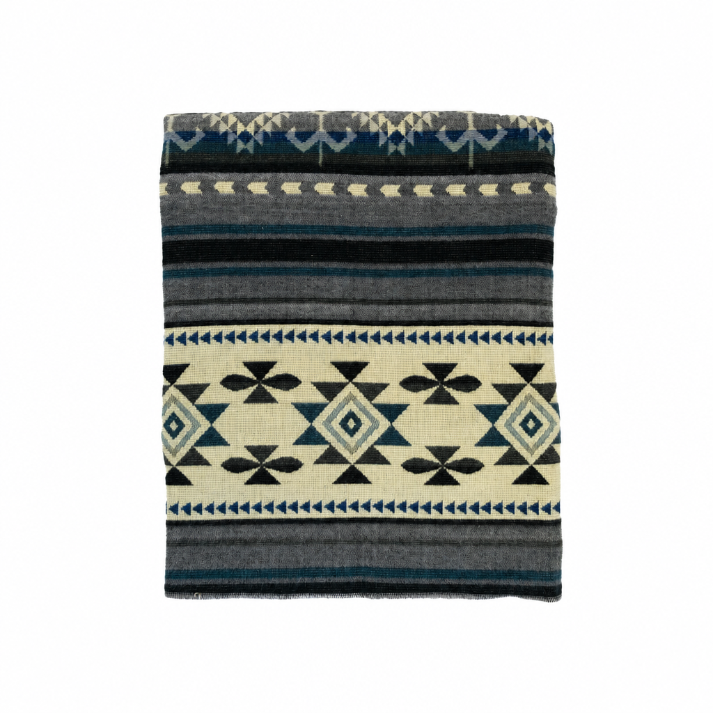 Reversible Handwoven Alpaca Throw Blanket | Geometric Blue, Gray & Cream | Yachana Collection