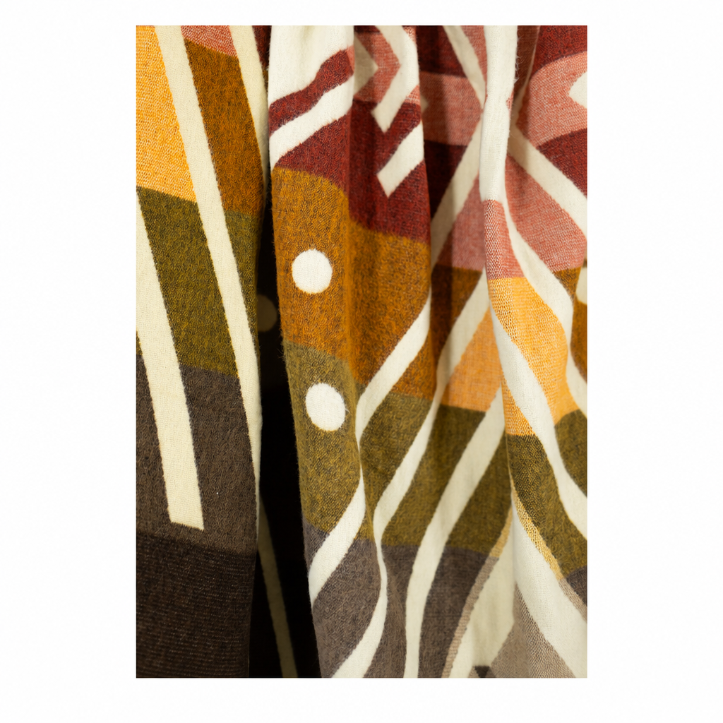 Reversible Handwoven Alpaca Throw Blanket | Chevron Peach, Red, Gray & Black | Yachana Collection