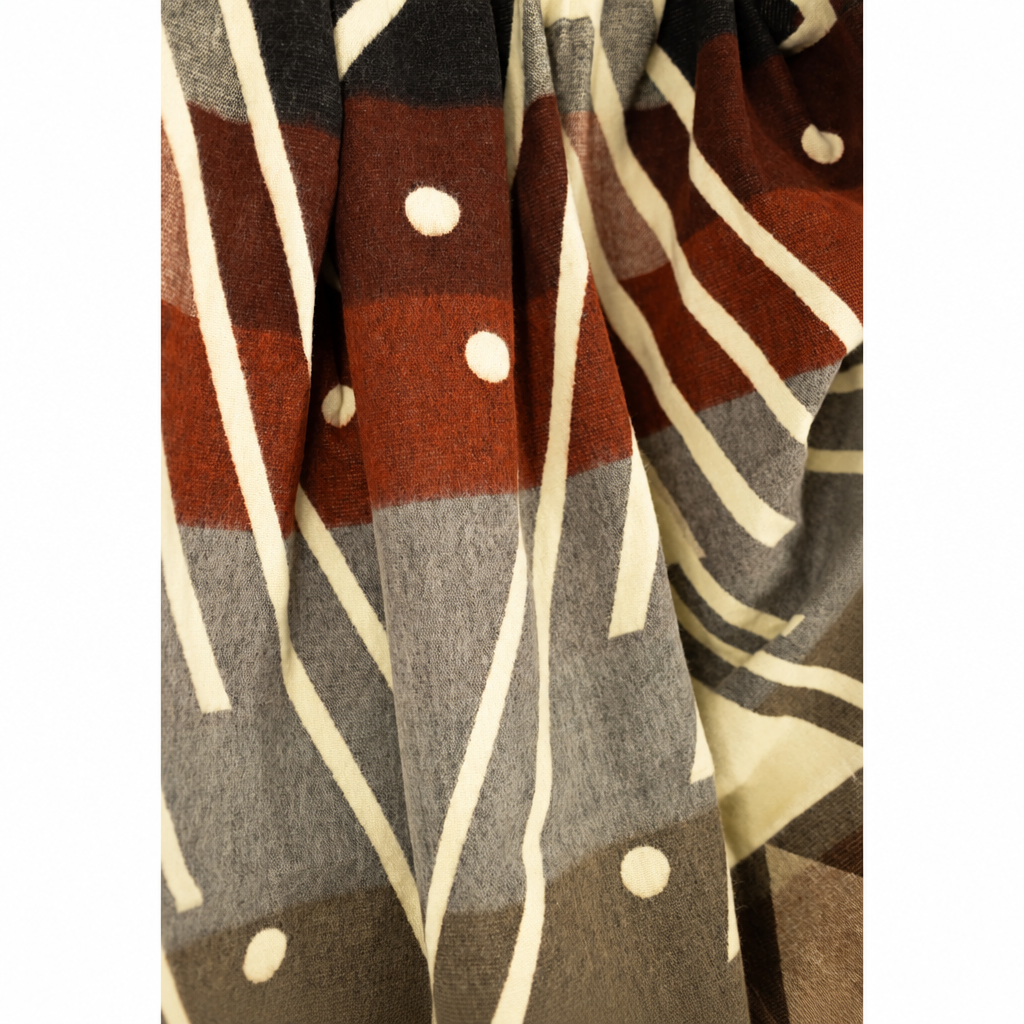 Reversible Handwoven Alpaca Throw Blanket | Chevron Gray, Brown, Red & Cream | Yachana Collection