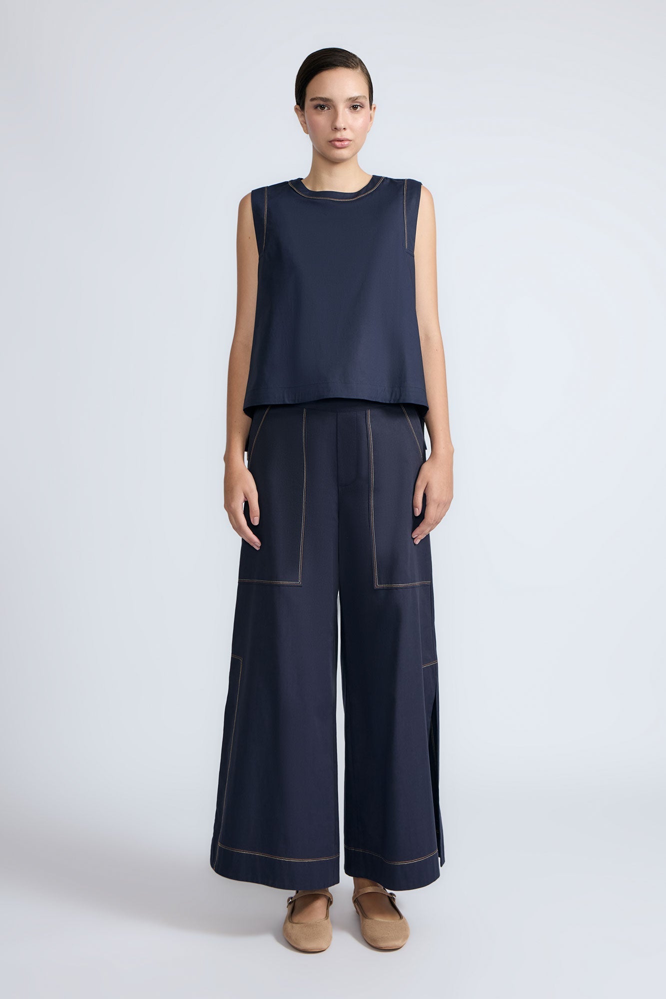 Zoe High-Rise Cotton Pants | Navy - Paz Lifestyle 