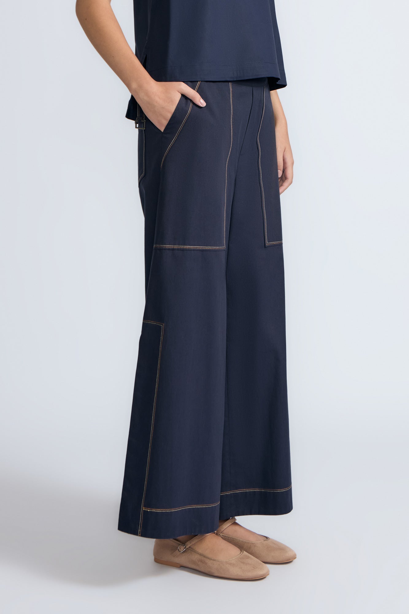 Zoe High-Rise Cotton Pants | Navy - Paz Lifestyle 