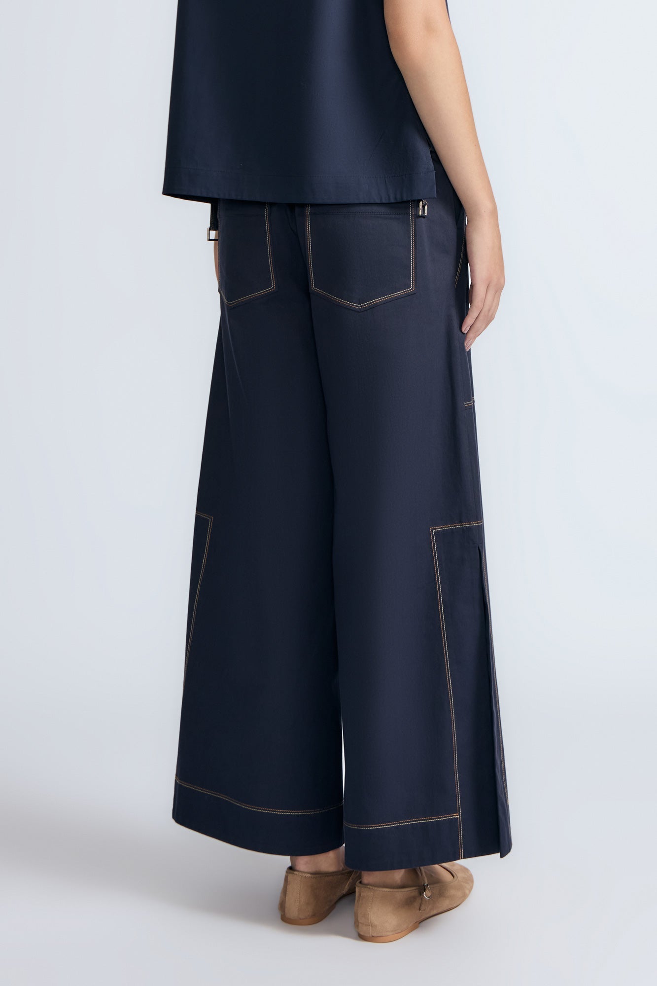 Zoe High-Rise Cotton Pants | Navy - Paz Lifestyle 