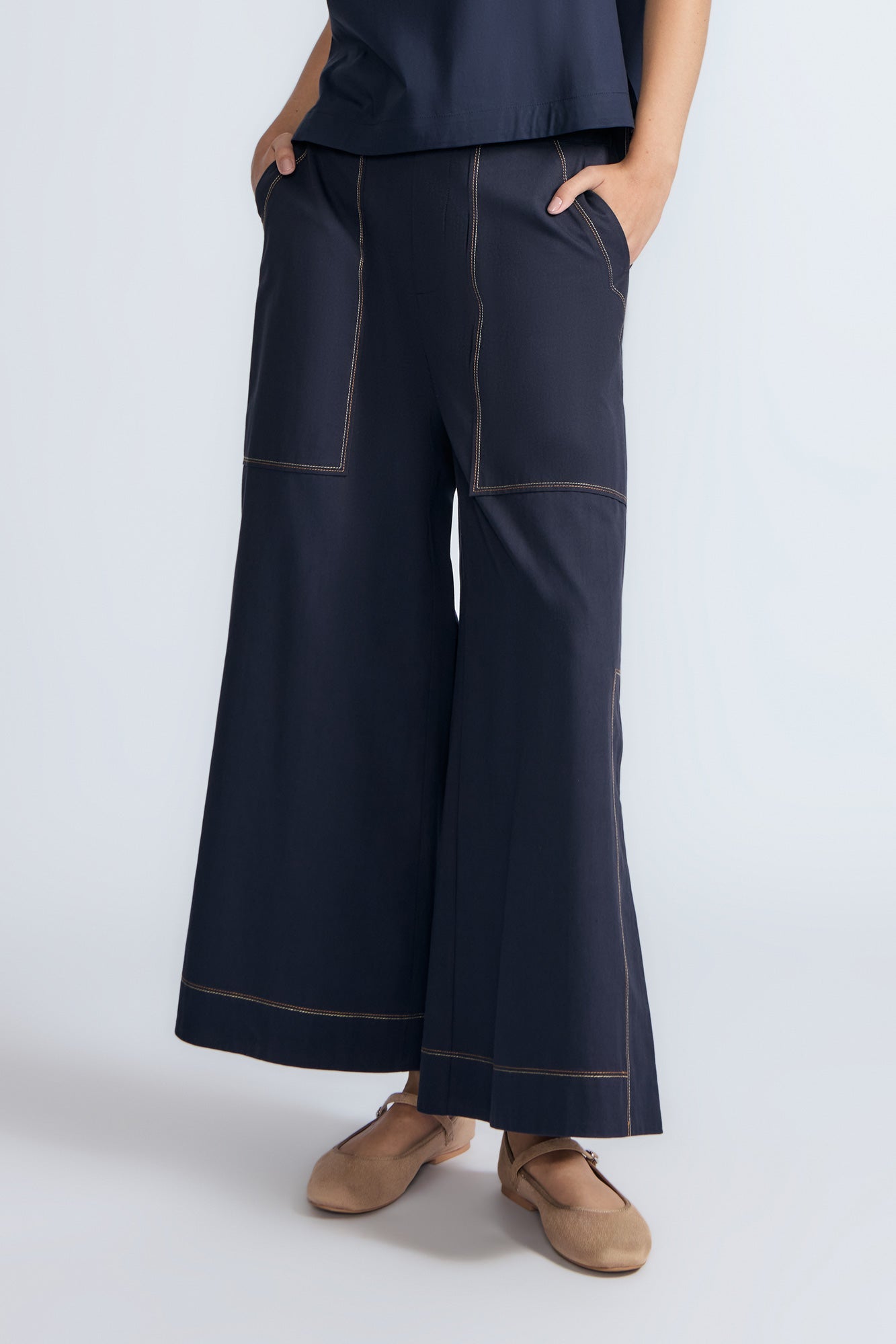 Zoe High-Rise Cotton Pants | Navy - Paz Lifestyle 