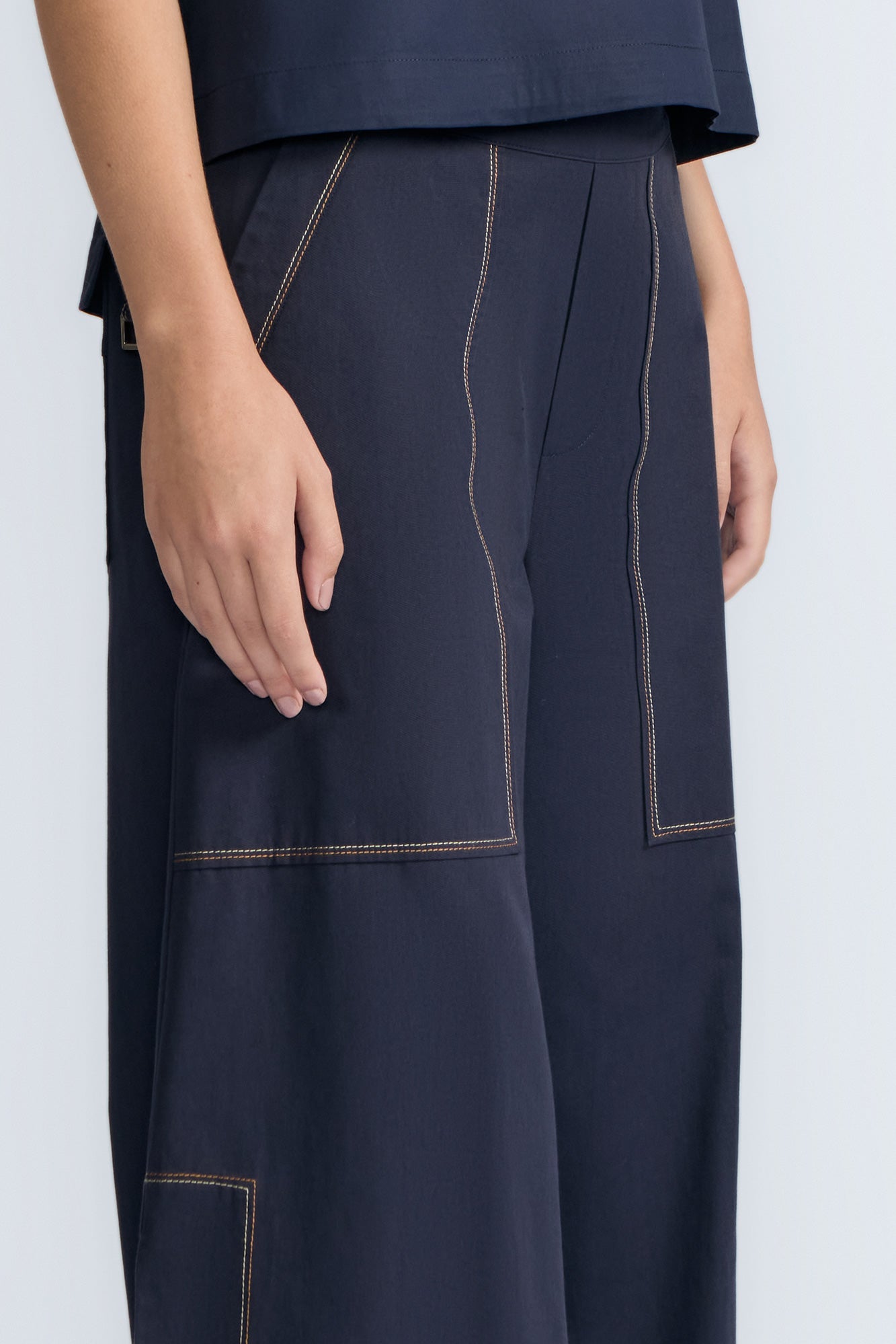 Zoe High-Rise Cotton Pants | Navy - Paz Lifestyle 