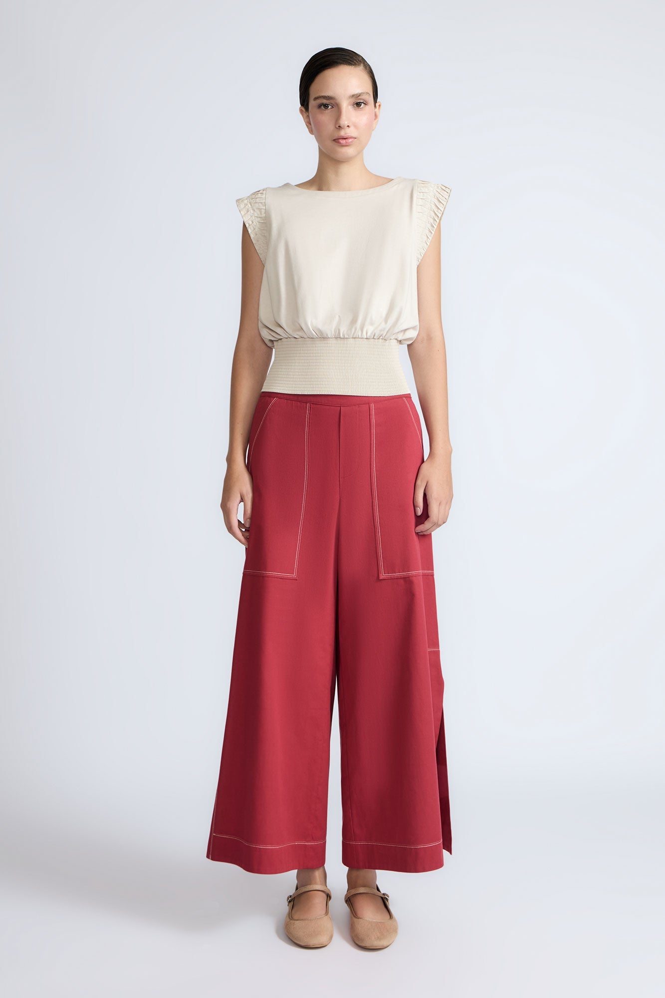 Zoe High-Rise Cotton Pants | Wine - Paz Lifestyle 