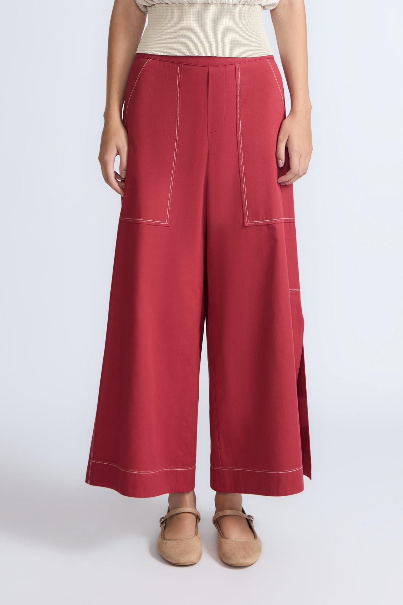 Zoe High-Rise Cotton Pants | Wine - Paz Lifestyle 