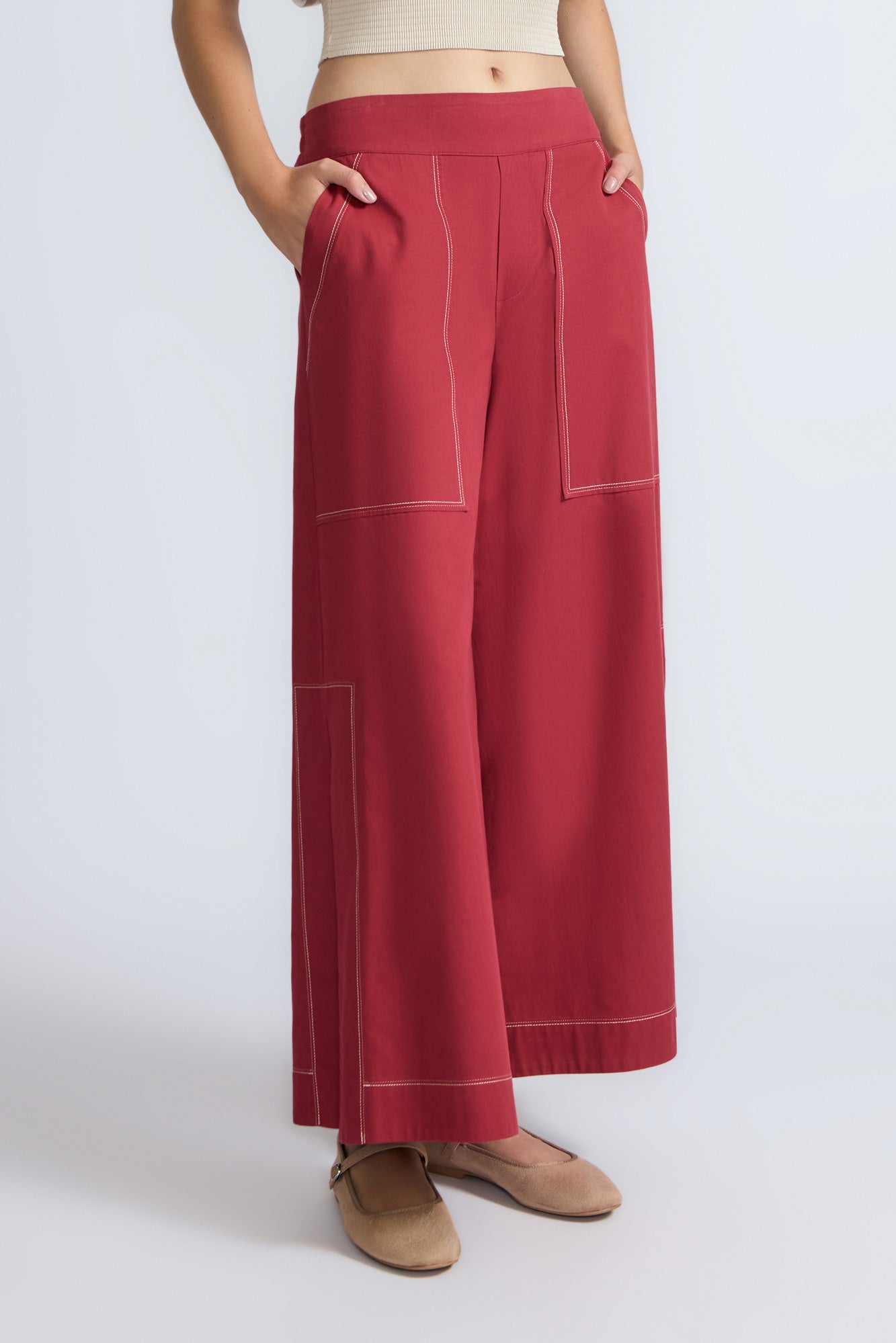 Zoe High-Rise Cotton Pants | Wine - Paz Lifestyle 