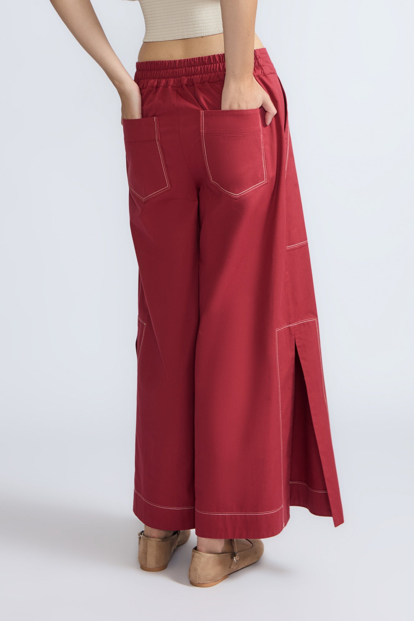 Zoe High-Rise Cotton Pants | Wine - Paz Lifestyle 