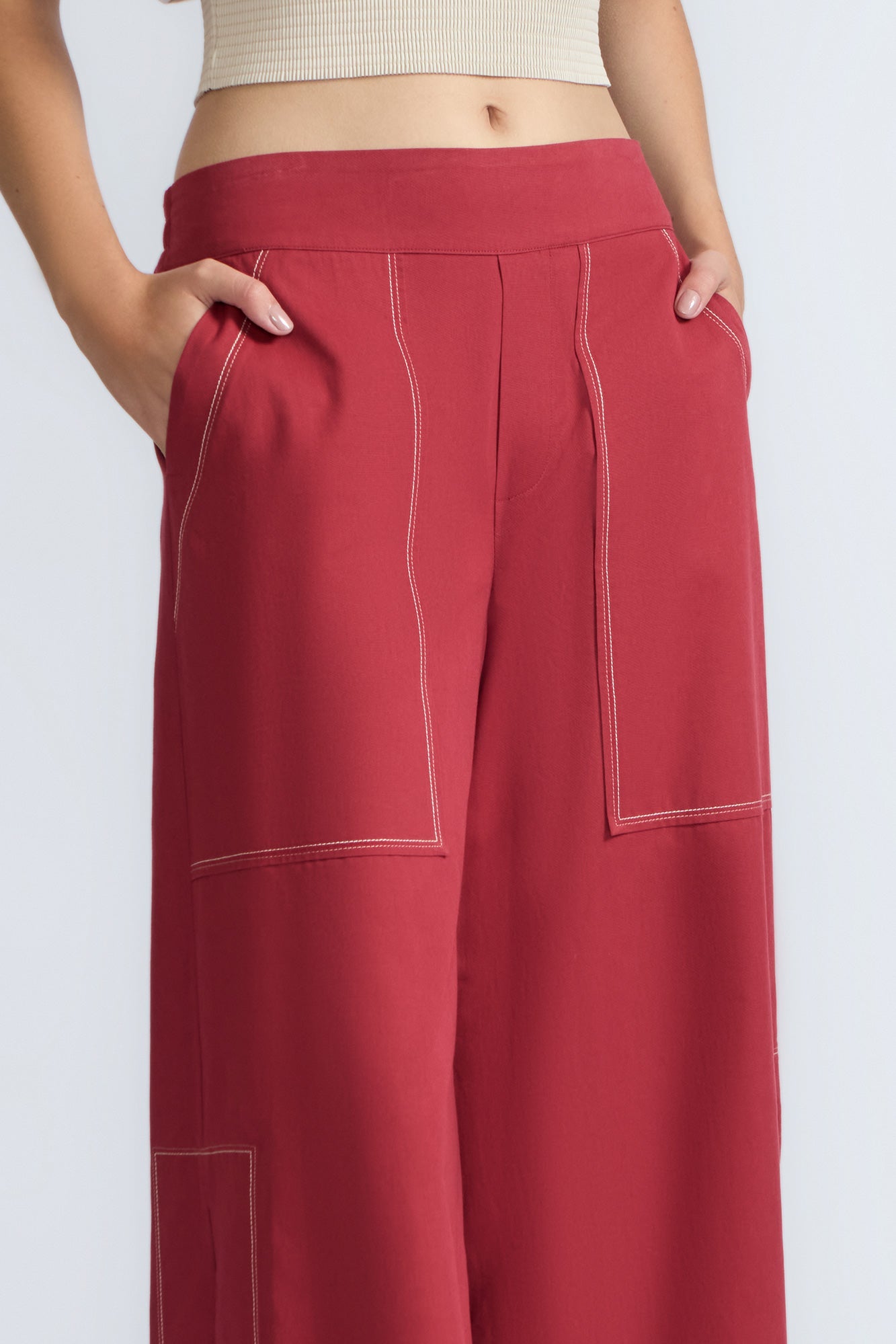 Zoe High-Rise Cotton Pants | Wine - Paz Lifestyle 