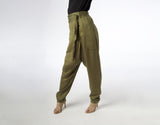 Green Harem pants by Lâcher Prise for women and men - Women Side Pose-No Face