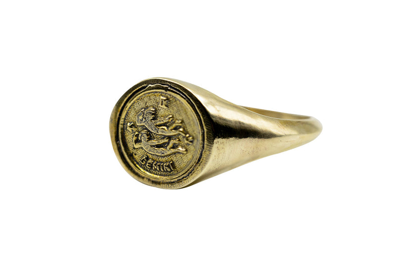 Vintage Brass Astrology Ring. Can be changed to Gold. This golden ring has Zodiac Gemini. Handmade in a jewelry store in Brooklyn NYC