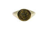 Vintage Brass Astrology Ring. Can be changed to Gold. This golden ring has Zodiac Leo. Handmade in a jewelry store in Brooklyn NYC