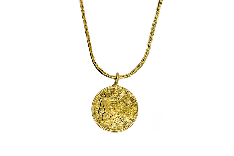Vintage Goddess Coin Necklace made of gold plated solid brass giving it a beautiful golden look. Hand made by jewelers in New York and LA