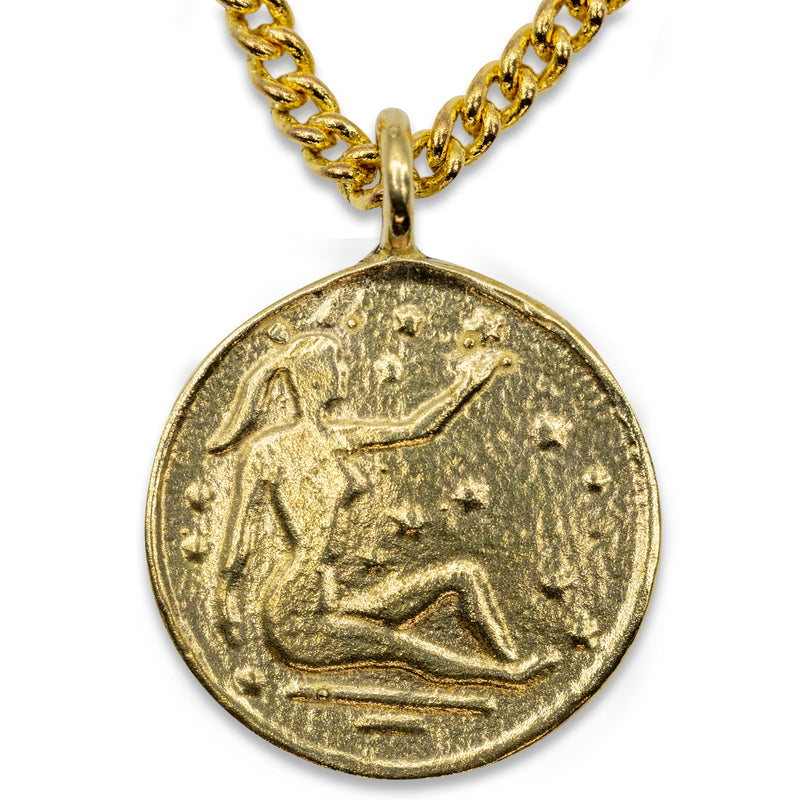 Vintage Goddess Coin Necklace made of gold plated solid brass giving it a beautiful golden look.  Hand made by jewelers in New York and LA