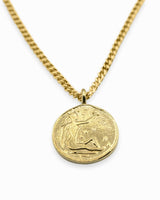 Vintage Goddess Coin Necklace made of gold plated solid brass giving it a beautiful golden look. Hand made by jewelers in New York and LA