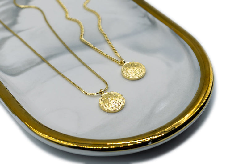 Vintage Goddess Coin Necklace made of gold plated solid brass giving it a beautiful golden look. Customized chain in gold bronze available. Made by jewelers in New York and LA