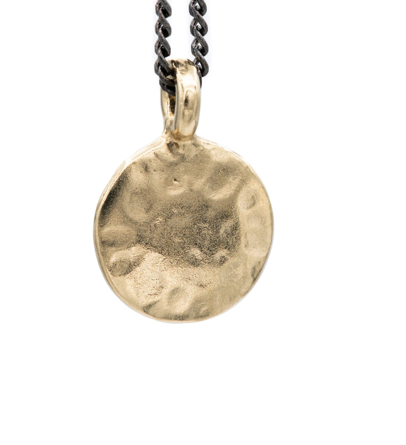 Hammered Circle Charm Necklace in Brass