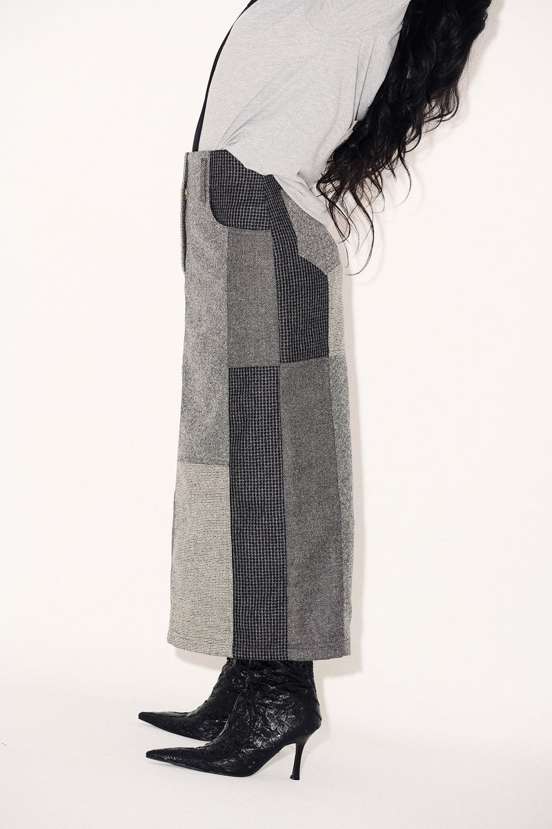 Juana Skirt in Carbón Patchwork Merino Wool