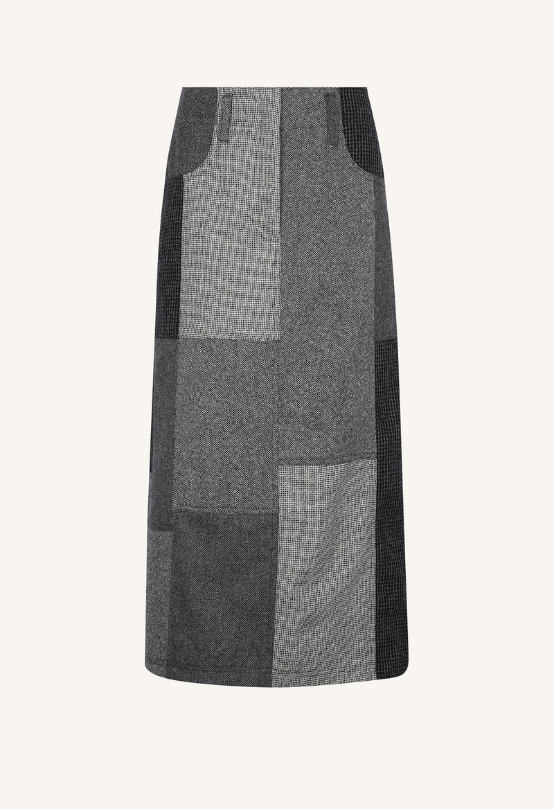 Juana Skirt in Carbón Patchwork Merino Wool - Paz Lifestyle 