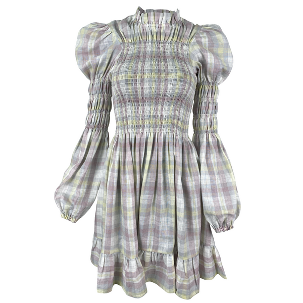 Shirred Turtleneck Mini Dress in Plaid - Paz Lifestyle 