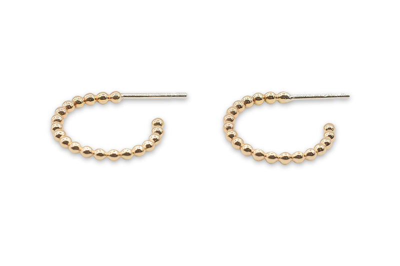 Simple Vintage Golden earring hoop and ball. Gold custom Jewelry handmade in Brooklyn NYC